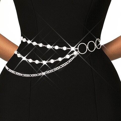 Rhinestone Chain Belts Silver Sparkly Waist Chains Fashion Bling Dress Belt Accessories for Women in Saudi Arabia