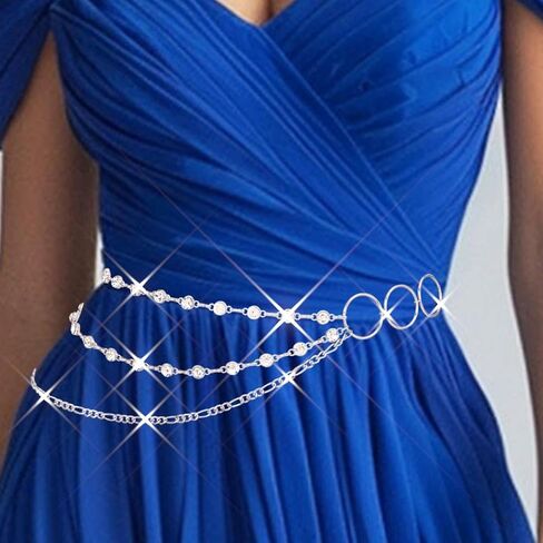 Rhinestone Chain Belts Silver Sparkly Waist Chains Fashion Bling Dress Belt Accessories for Women in Saudi Arabia