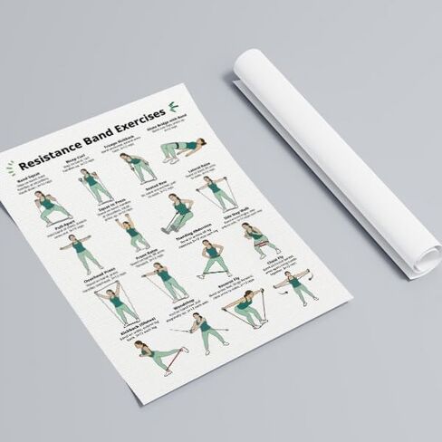Resistance Band Workout Poster, Full Body Resistance Band Exercises Charts for Women, Home Workout Canvas Wall Art, Core Strength Training and Fitness Guide Gym Wall Decor 12x16in Unframed in Kuwait
