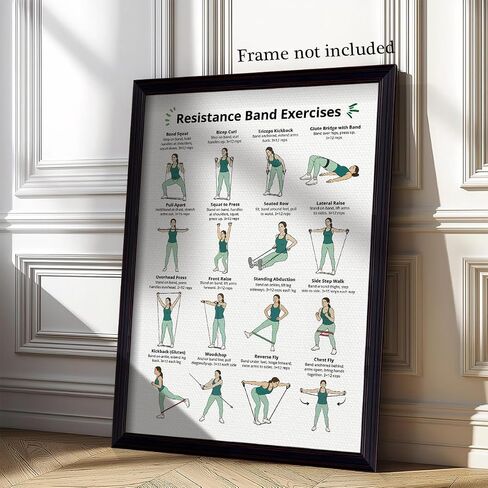 Resistance Band Workout Poster, Full Body Resistance Band Exercises Charts for Women, Home Workout Canvas Wall Art, Core Strength Training and Fitness Guide Gym Wall Decor 12x16in Unframed in Kuwait
