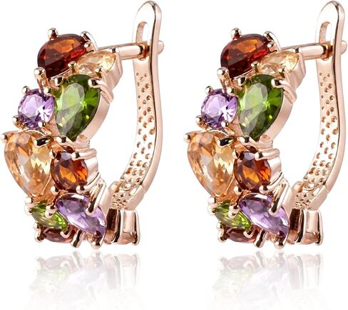 Multicolor Gemstone Hoop Earrings for Women - Bohemian Cluster Statement Earrings, Mixed Crystal Hoop Jewelry for Gift in Kuwait