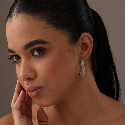LeCalla 925 Sterling Silver Filigree Hoop Earrings for Women | Medium Twisted Mesh Filigree C-Hoop Earring | Irregular Filigree Earrings Jewelry 35MM in Kuwait