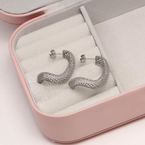 LeCalla 925 Sterling Silver Filigree Hoop Earrings for Women | Medium Twisted Mesh Filigree C-Hoop Earring | Irregular Filigree Earrings Jewelry 35MM in Kuwait