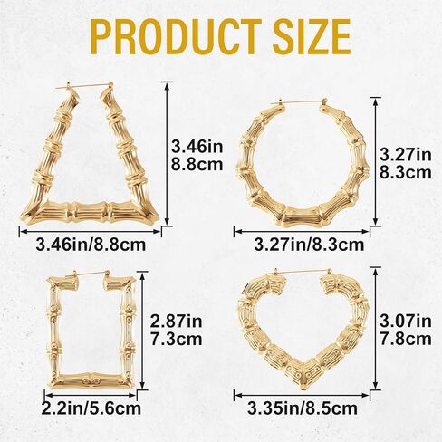 4 Pairs Bamboo Earrings for Women, Large KC Gold Plated Bamboo Hoop Earrings for Halloween, Easter, Christmas, Valentines Day, Hip Hop Style Jewelry Party Custom 80s 90s Accessories in Saudi Arabia