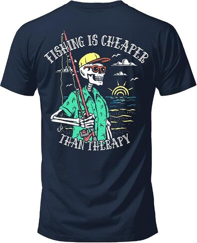 Salty Bones Fishing is Cheaper Than Therapy Fisherman Graphic T-Shirt, 100% Ringspun Cotton, Classic Fit, Printed in USA in Saudi Arabia