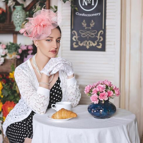 8 Pcs Fascinators Hat, 20s 50s Pillbox Hat, Flower Mesh Ribbons Feathers on a Headband and a Clip, Cocktail Tea Party Headwear Gift for Women Costume Accessories, Photo Pink in Saudi Arabia