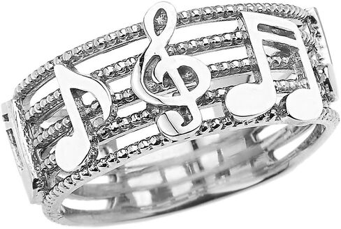 High Polished Sterling Silver Treble Clef with Musical Notes Band Ring in Saudi Arabia