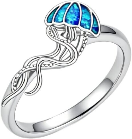 Jellyfish Ring Size 7 Blue Opal Jellyfish Adjustable Jelly Fish Jewelry Gift for Women Mom in Saudi Arabia