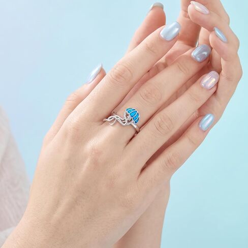 Jellyfish Ring Size 7 Blue Opal Jellyfish Adjustable Jelly Fish Jewelry Gift for Women Mom in Saudi Arabia
