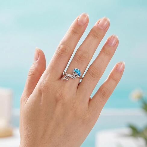 Jellyfish Ring Size 7 Blue Opal Jellyfish Adjustable Jelly Fish Jewelry Gift for Women Mom in Saudi Arabia