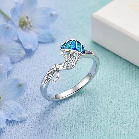 Jellyfish Ring Size 7 Blue Opal Jellyfish Adjustable Jelly Fish Jewelry Gift for Women Mom in Saudi Arabia