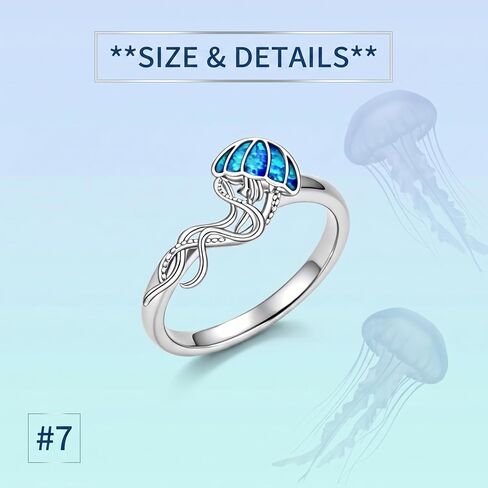 Jellyfish Ring Size 7 Blue Opal Jellyfish Adjustable Jelly Fish Jewelry Gift for Women Mom in Saudi Arabia