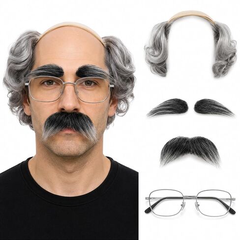 Old Man Wig for Adults, Funny Grandpa Wig Set, Crazy Wigs for Halloween Cosplay Party (Style 2) in Saudi Arabia