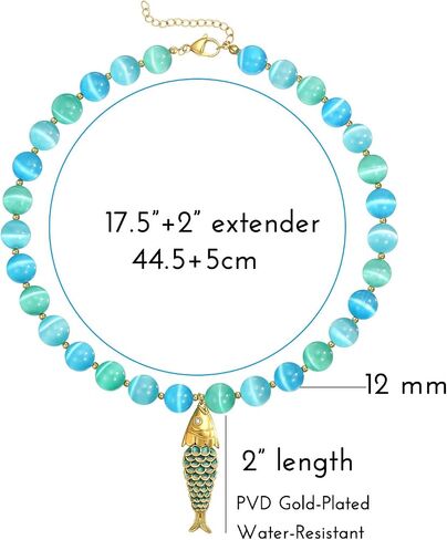 Beaded Fish Necklace for Women Natural Stone Chunky Bead Sardine Pendant Necklace Summer Fishing Choker Necklace Boho Beach Jewelry (KKWX601) in Kuwait
