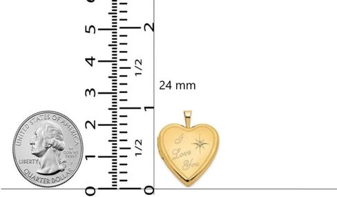Roy Rose Jewelry 14K Yellow Gold Satin Diamond Star I LOVE YOU Script 20mm Heart Locket with Necklace Chain, Custom Engraving, and Photo Insertion Options in Kuwait