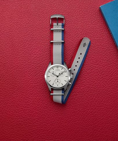 Timex Men's Weekender New England Chronograph 40mm Watch - Gray Slip-Thru Double Layer White Dial Stainless Steel Case in Kuwait