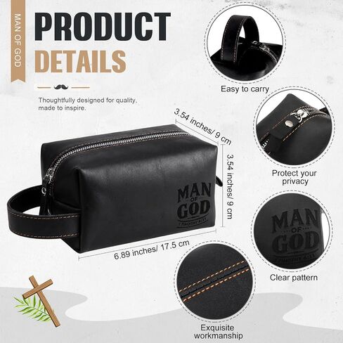 Shinylin 3 Pcs Father's Day Man of God Gifts for Men Christian 11.2oz Inspirational Coffee Mug Religious Bible Verse Leather Toiletry Bag Scripture Keychain for Dad Pastors Church Gift (Smiple Color) in Kuwait
