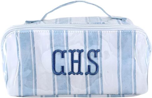 Personalized Coastal Flat Lay Makeup Bag - Clear-Coated Embroidered Cosmetic Organizer, Monogrammed Wide-Open Travel Pouch with Easy-Access Interior, Handmade Gift for Women (Palmetto) in Saudi Arabia