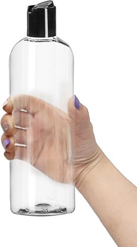 ljdeals 16 oz Clear Plastic Refillable Squeeze Bottles (3 Pack), BPA-Free Empty Travel Containers with Leak-Proof Disc Top Flip Caps for Shampoo, Lotion, Soap, and Creams, made in USA in Kuwait