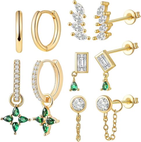 Gold Hoop Stud Earrings Stacks for Women,14K Gold Plated Chain Earring Sets,Hypoallergenic Drop Dangle Earrings for Women,20G Christmas Earring for Multiple Piercing in Saudi Arabia