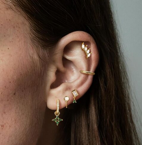 Gold Hoop Stud Earrings Stacks for Women,14K Gold Plated Chain Earring Sets,Hypoallergenic Drop Dangle Earrings for Women,20G Christmas Earring for Multiple Piercing in Saudi Arabia