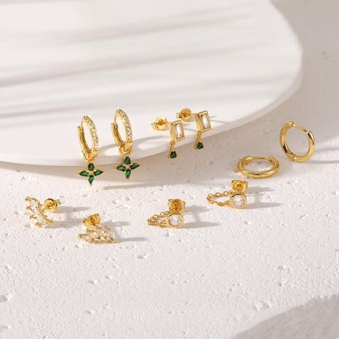 Gold Hoop Stud Earrings Stacks for Women,14K Gold Plated Chain Earring Sets,Hypoallergenic Drop Dangle Earrings for Women,20G Christmas Earring for Multiple Piercing in Saudi Arabia