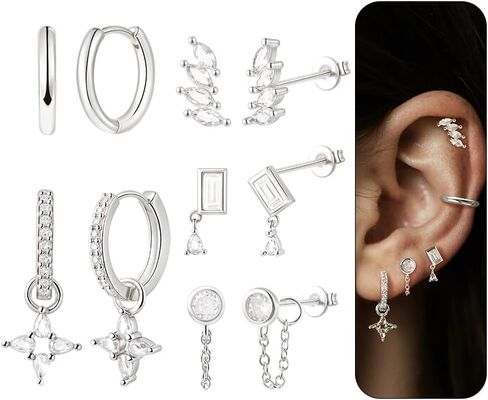 Gold Hoop Stud Earrings Stacks for Women,14K Gold Plated Chain Earring Sets,Hypoallergenic Drop Dangle Earrings for Women,20G Christmas Earring for Multiple Piercing in Saudi Arabia