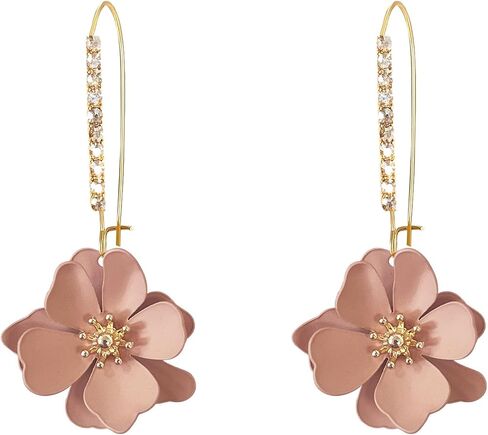 Rhinestone Crystal Floral Dangle Drop Earrings for Women Long Sparkling Bridal Wedding Party Jewelry Vintage Statement Earrings in Kuwait