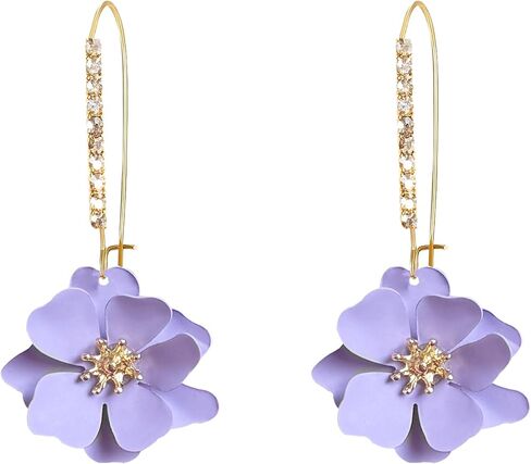 Rhinestone Crystal Floral Dangle Drop Earrings for Women Long Sparkling Bridal Wedding Party Jewelry Vintage Statement Earrings in Kuwait