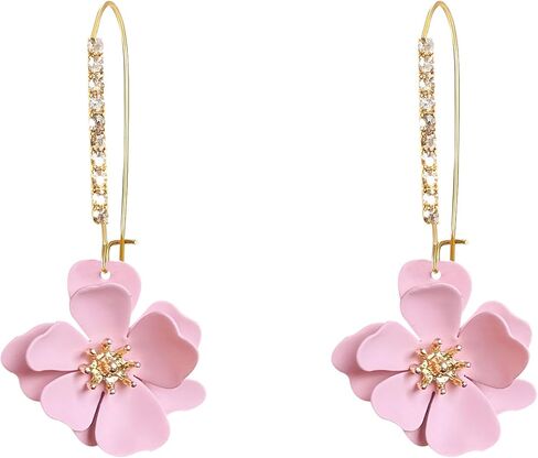 Rhinestone Crystal Floral Dangle Drop Earrings for Women Long Sparkling Bridal Wedding Party Jewelry Vintage Statement Earrings in Kuwait