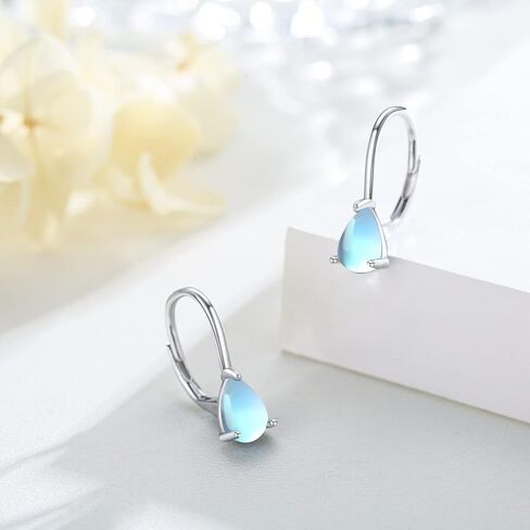 TUGHRA Leverback Earrings for Women 925 Sterling Silver Moonstone/Turquoise Jewelry Gifts Teardrop Hoops Hypoallergenic Earrings for Sensitive Ears in Saudi Arabia