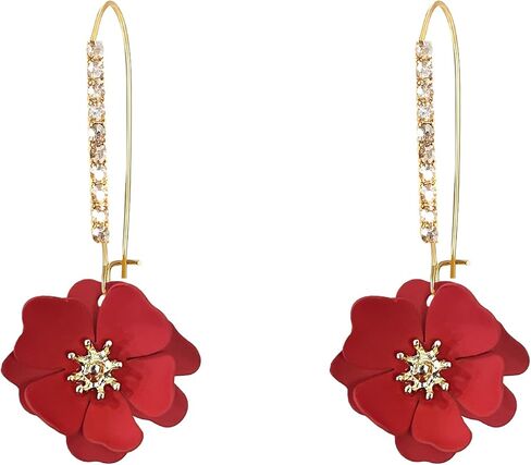 Rhinestone Crystal Floral Dangle Drop Earrings for Women Long Sparkling Bridal Wedding Party Jewelry Vintage Statement Earrings in Kuwait