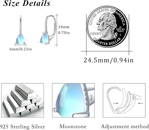 TUGHRA Leverback Earrings for Women 925 Sterling Silver Moonstone/Turquoise Jewelry Gifts Teardrop Hoops Hypoallergenic Earrings for Sensitive Ears in Saudi Arabia