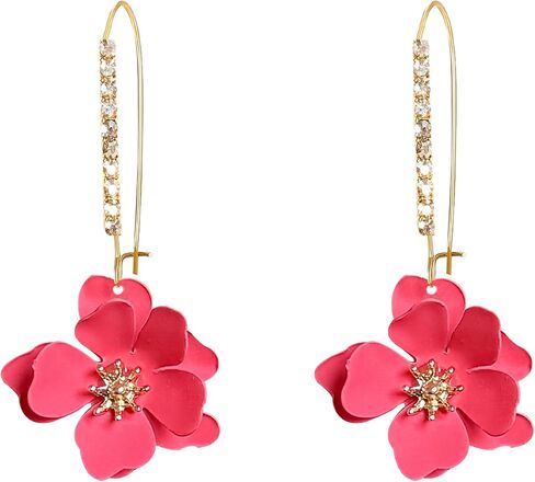 Rhinestone Crystal Floral Dangle Drop Earrings for Women Long Sparkling Bridal Wedding Party Jewelry Vintage Statement Earrings in Kuwait