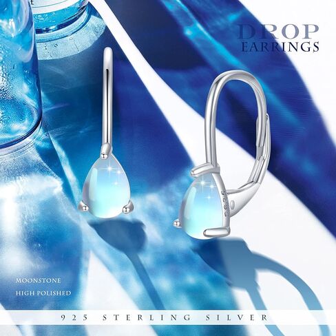 TUGHRA Leverback Earrings for Women 925 Sterling Silver Moonstone/Turquoise Jewelry Gifts Teardrop Hoops Hypoallergenic Earrings for Sensitive Ears in Saudi Arabia