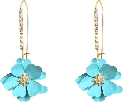 Rhinestone Crystal Floral Dangle Drop Earrings for Women Long Sparkling Bridal Wedding Party Jewelry Vintage Statement Earrings in Kuwait