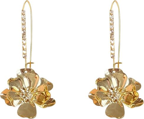Rhinestone Crystal Floral Dangle Drop Earrings for Women Long Sparkling Bridal Wedding Party Jewelry Vintage Statement Earrings in Kuwait