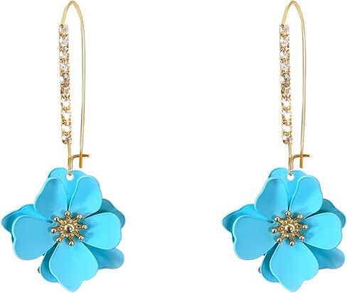 Rhinestone Crystal Floral Dangle Drop Earrings for Women Long Sparkling Bridal Wedding Party Jewelry Vintage Statement Earrings in Kuwait