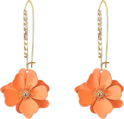 Rhinestone Crystal Floral Dangle Drop Earrings for Women Long Sparkling Bridal Wedding Party Jewelry Vintage Statement Earrings in Kuwait