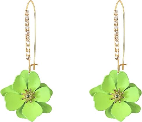 Rhinestone Crystal Floral Dangle Drop Earrings for Women Long Sparkling Bridal Wedding Party Jewelry Vintage Statement Earrings in Kuwait