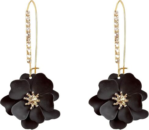 Rhinestone Crystal Floral Dangle Drop Earrings for Women Long Sparkling Bridal Wedding Party Jewelry Vintage Statement Earrings in Kuwait
