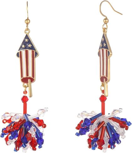 4th of July Earrings for Women | Firework Earrings | Stars and Stripes Earrings USA Lightweight Dangle Red White Blue American Flag Earrings | Independence Day Earrings in Saudi Arabia