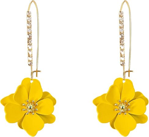 Rhinestone Crystal Floral Dangle Drop Earrings for Women Long Sparkling Bridal Wedding Party Jewelry Vintage Statement Earrings in Kuwait