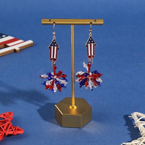 4th of July Earrings for Women | Firework Earrings | Stars and Stripes Earrings USA Lightweight Dangle Red White Blue American Flag Earrings | Independence Day Earrings in Saudi Arabia
