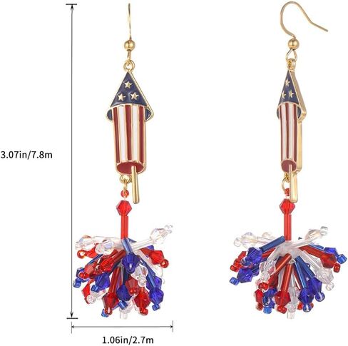 4th of July Earrings for Women | Firework Earrings | Stars and Stripes Earrings USA Lightweight Dangle Red White Blue American Flag Earrings | Independence Day Earrings in Saudi Arabia