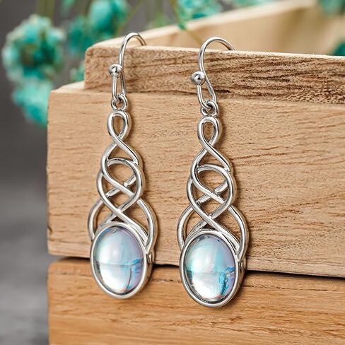 Elegant Intertwined Lines Synthetic Moonstone Drop Earrings for Women Party Wedding Temperament Jewelry in Kuwait