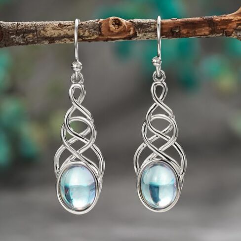 Elegant Intertwined Lines Synthetic Moonstone Drop Earrings for Women Party Wedding Temperament Jewelry in Kuwait