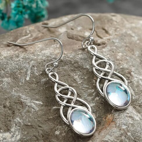 Elegant Intertwined Lines Synthetic Moonstone Drop Earrings for Women Party Wedding Temperament Jewelry in Kuwait