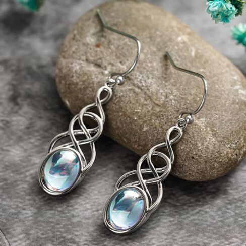 Elegant Intertwined Lines Synthetic Moonstone Drop Earrings for Women Party Wedding Temperament Jewelry in Kuwait
