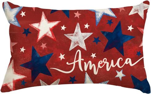 RABUSOFA 4th of July Patriotic Memorial Day Throw Pillow Covers 12x20 Red White and Blue Star Independence Day Cushion Case,America Outdoor Lumbar Decoration for Home Couch(2red-12) (red) in Saudi Arabia
